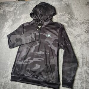Waggle Black Bear Camo Hoodie Mens Small Black Camouflage Stretch Quarter Zip